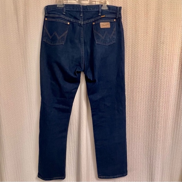 Wrangler Dark Blue Straight Jeans Men's 36x34 Leather patch